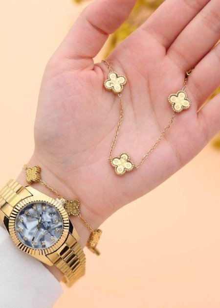 طقم نسائي (ساعة رولكس ستاتي + اسوارة + سنسال )