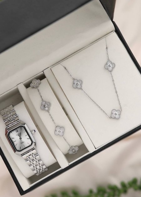 طقم نسائي (ساعة رولكس ستاتي + اسوارة + سنسال )