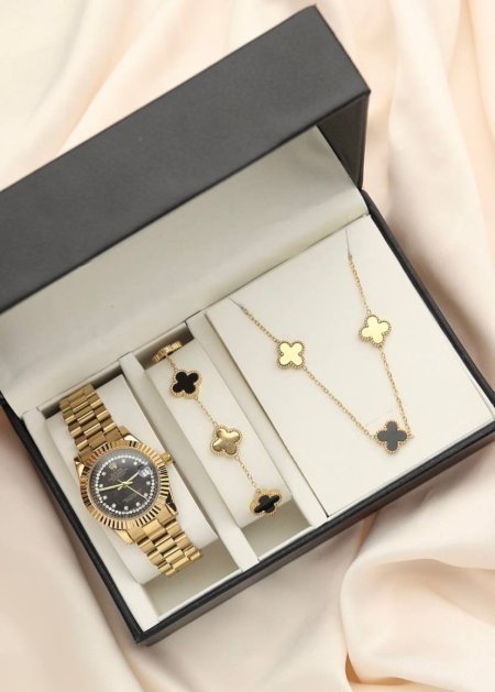 طقم نسائي (ساعة رولكس ستاتي + اسوارة + سنسال )
